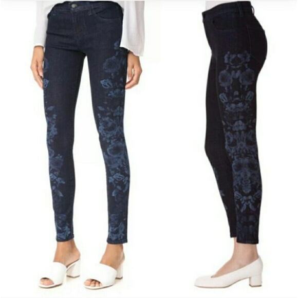 J Brand Floral Print Super Skinny Jeans Women's Size 28 Dark Wash Stretch Denim - Picture 2 of 12